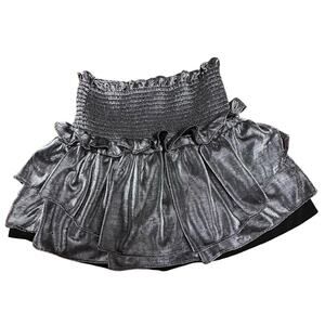 DO+BE Smocked Tiered Pull On Mini Skort Metallic Silver Halloween Costume Sz M